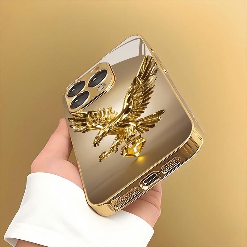 Versatile and stylish gold phone case with a golden eagle pattern, suitable for iPhone 17, 16, 15, 14, 13, 12, 11 Plus Pro Max