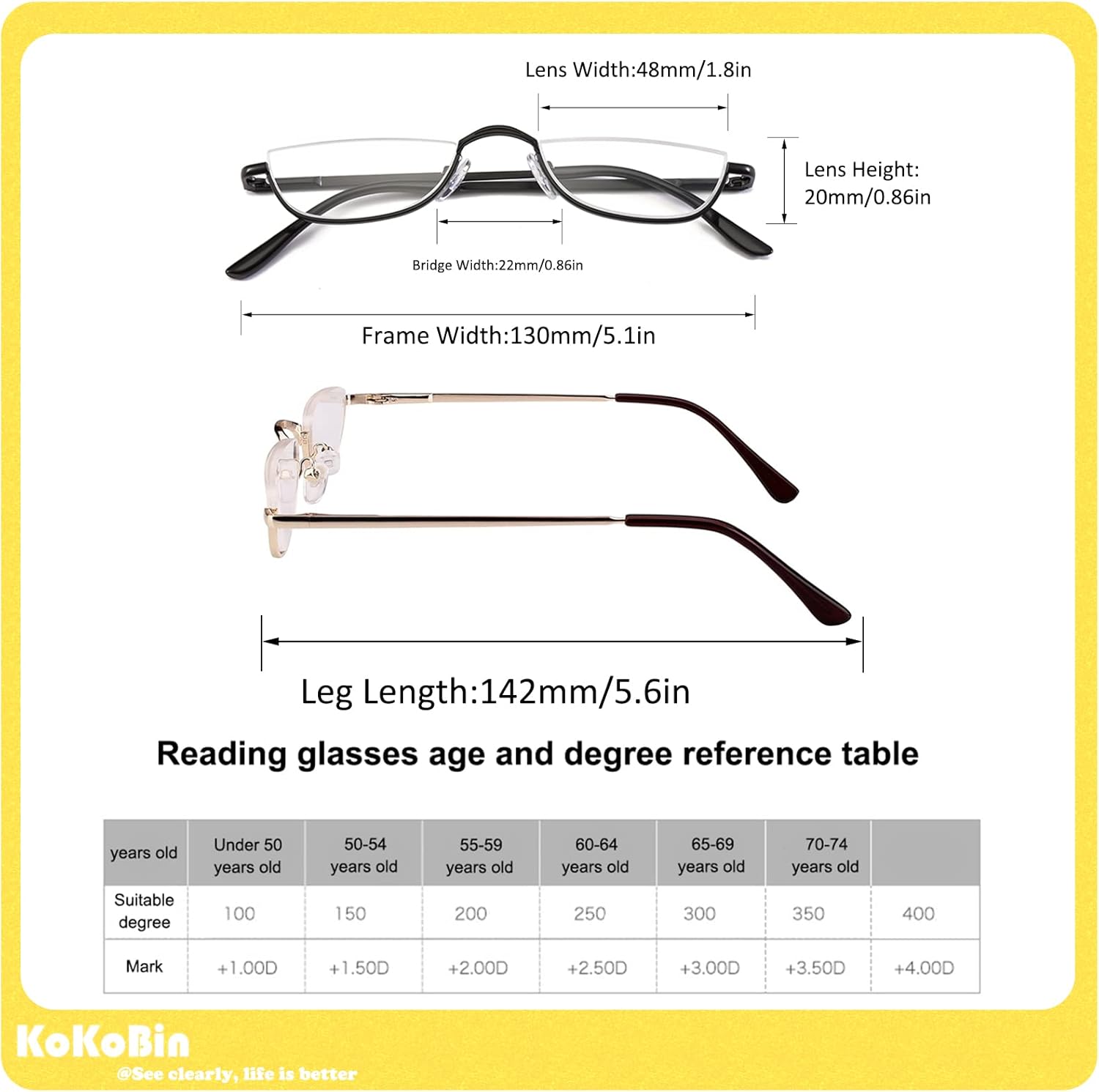 Half Reading Glasses - 2 Pairs Half Rim Metal Frame Glasses Spring Hinge Readers for Men and Women