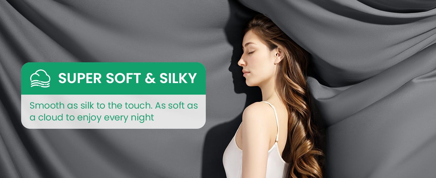 100% Viscose Derived from Bamboo_Sheets Queen Size, Breathable & Cooling Bed Sheets for Hot Sleepers, Hotel Luxury Bedding Sheets, 16" Deep - 4PC (Dark Grey,Queen)