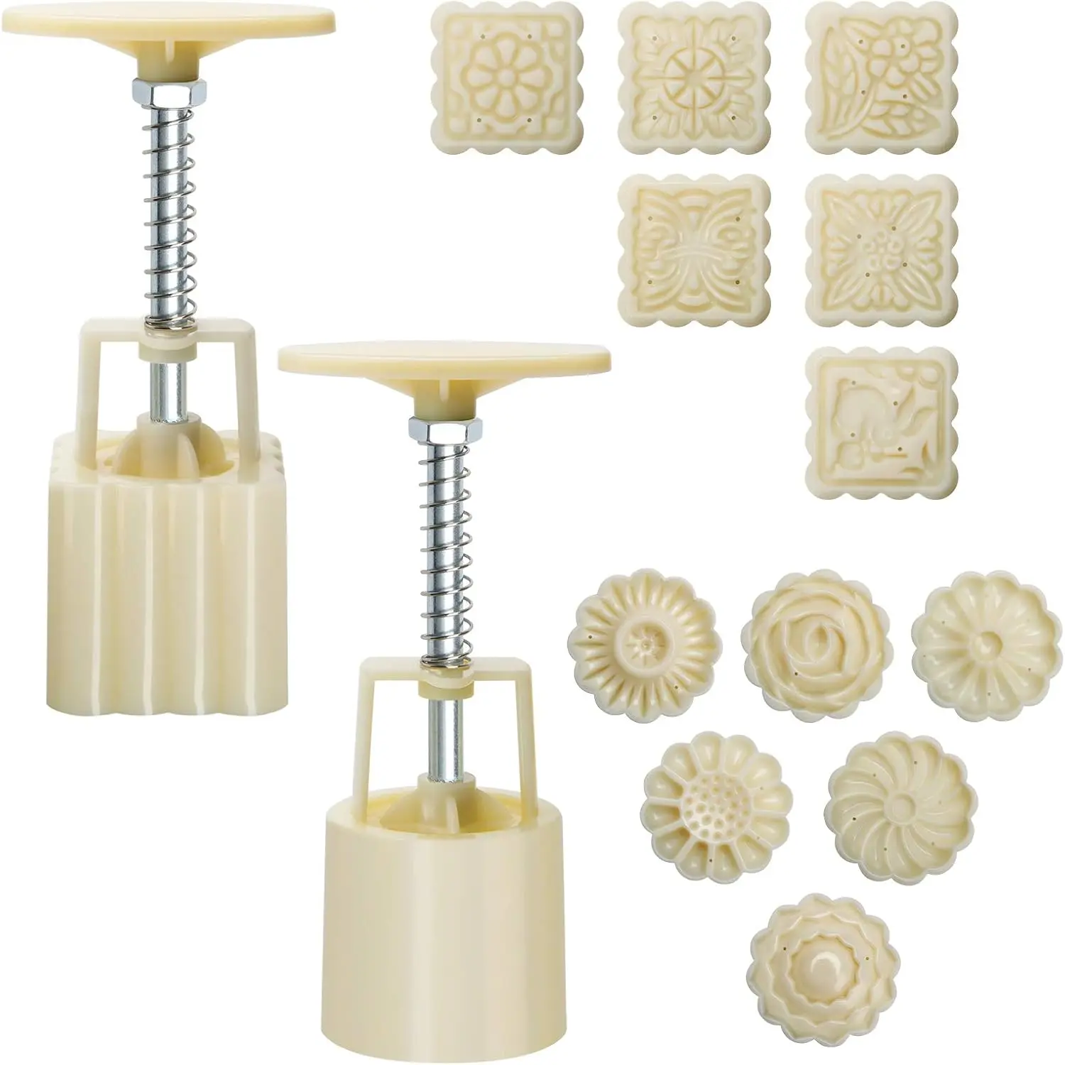 50g Mooncake Mold Set, 12 Patterns Round And Square Hand Press Molds | 2 Moon Cake Mold Sets, -grade Material, 6 Round  And 6 Square, For DIY Mooncakes, Cookies, Pastry And Desserts