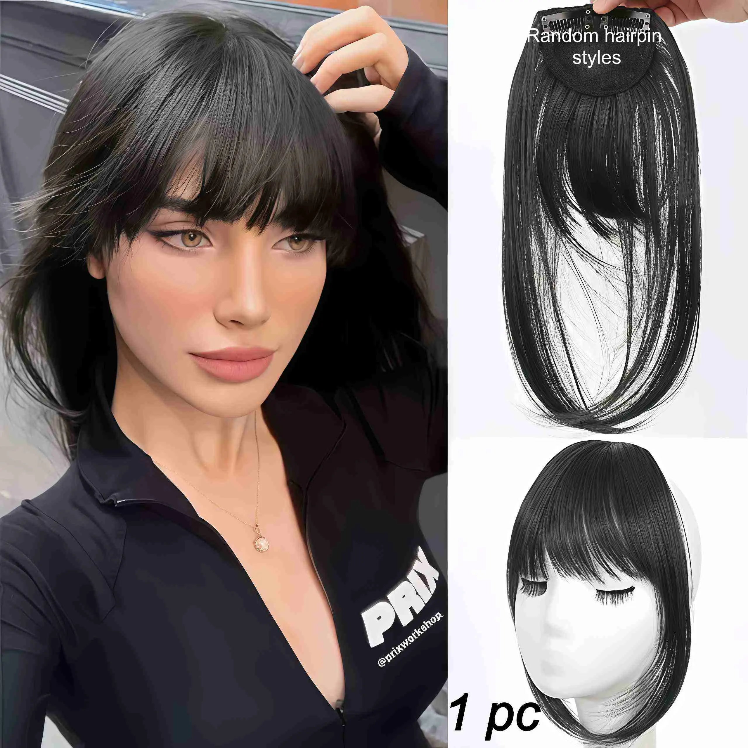 3-in-1 Clip-in Bangs with Sideburns - Straight Hair Volumizing Top Piece, No Cutting Required, Synthetic Hairpiece, Suitable for Thin Hair, Daily Use, Easy to Install with Secure Clips, Lightweight Hairpiece