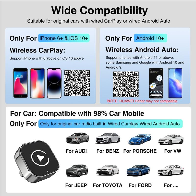 New Wireless Carplay Adapter, Upgrade Wired Carplay/Android Auto to Wireless, Universal Mini USB and Type-C, Plug and Play, Fast Stable Connectioncar accessory, Carplay Dongle Connectivity