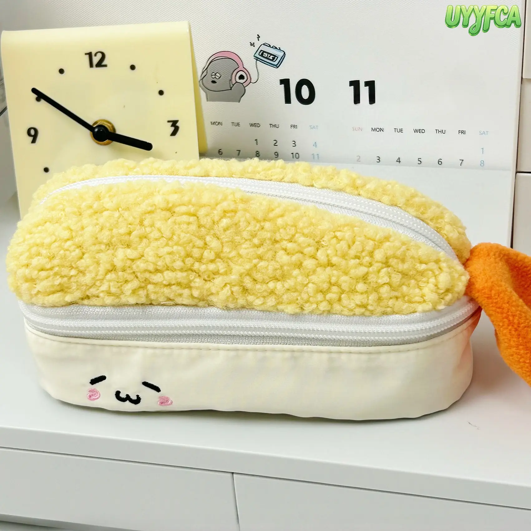 Cute Stationery Pouch, Kawaii 3D Tempura Fluffy Pencil Case with Mesh Organizer for Teen Girls, Aesthetic School Supply, Organizing Stationery, 3D Shrimp Shape, Dual Compartment, Ideal Gift For A Little Girl, Cartoon, Mesh Org., Large Capacity, Back To Sc
