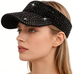 Shiny Rhinestones Sun Visor Hat Cap for Women Adjustable Summer Beach Visor Caps Running Tennis Golf Sun Hat