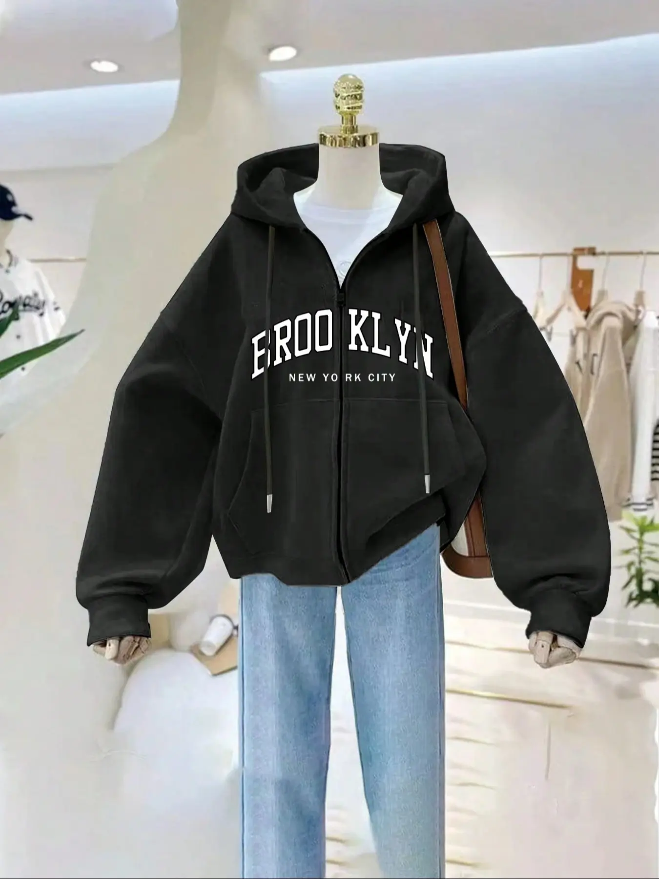 Women's Letter Print Hoodie, Adjustable Casual Drawstring Pocket Sweatshirt, Loose-Fit Outerwear for Spring & Fall, Street Style Fashion