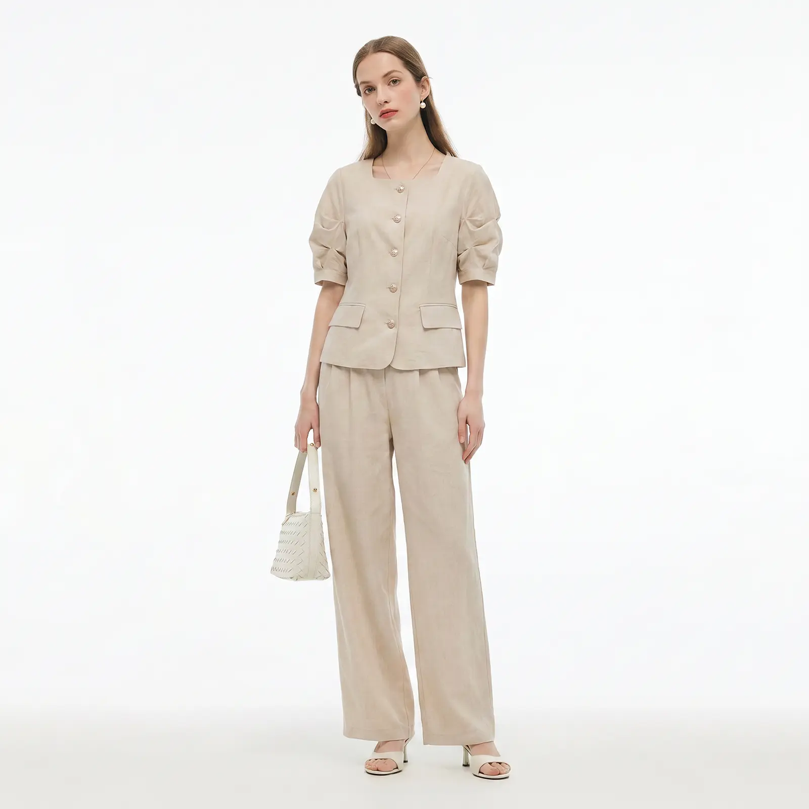 Goelia Tencel Linen Blend Shirt and Pants Two-Piece Set for Ladies