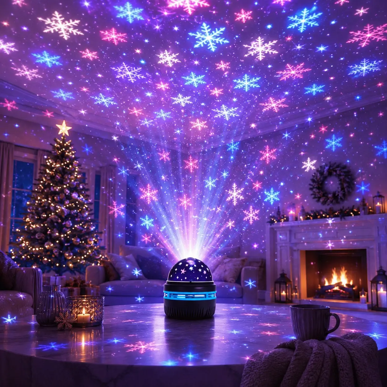 Dreamy Winter Snowflake Projector Lamp, USB Powered, Warm Ambient Light for Bedroom & Party, Perfect Christmas & Birthday Gift for Kids, Lovers & Family
