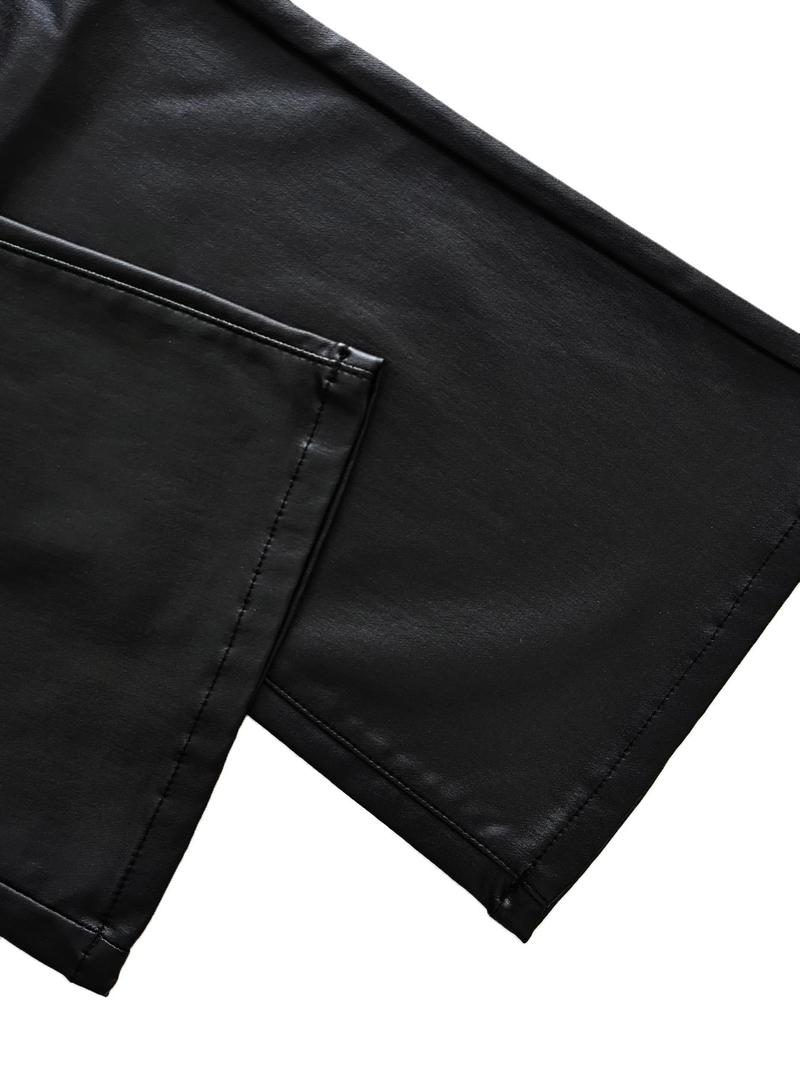 NVFelix Women's High-Waisted Faux Leather Flare Pants with Pockets, Stretchy PU Bell Bottoms for Night Out