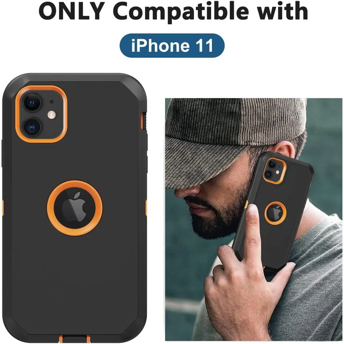 for iPhone 11 Case, with Built in Screen Protector Heavy Duty Drop Protection, Full Body Rugged Shockproof Dust Proof 3- Layer Tough Protective Phone Cover for Apple iPhone 11 Black/Orange for iPhone 11 Case, with Built in Screen Protector Heavy Duty Drop Protection, Full Body Rugged Shockproof Dust Proof 3- Layer Tough Protective Phone Cover for Apple iPhone 11 Black/Orange