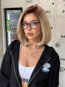 Topshe Mono 5.5*5 Gradient Blonde Bob Wig, 10 Inch Synthetic Hair, Breathable Net Cap, Heat Resistant, Easy Styling, Natural Look