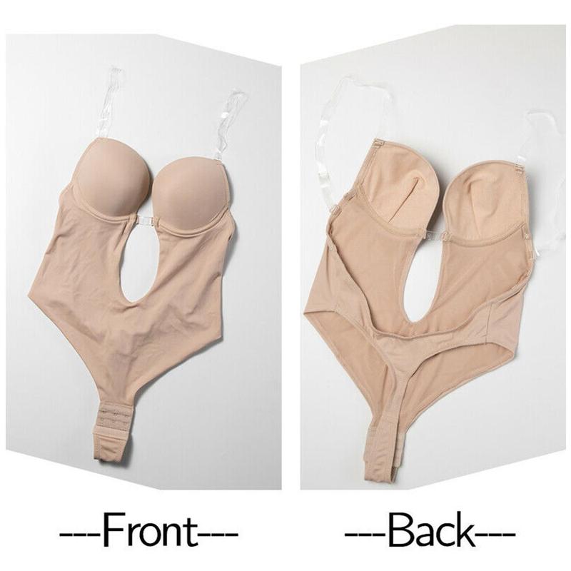 Women Shapewear Backless Body Bra Shaper Deep Plunge Low Back Open Crotch Shapewear for Wedding Party Daily Use , Ladies Shapewear Strapless Deep U Plunge Bodysuit for Women Tummy Control Built In Bra Low Back Body Shaper
