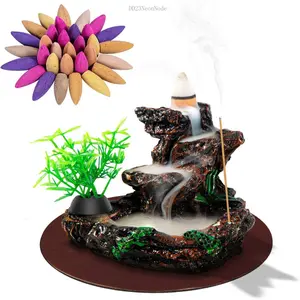 Ceramic Waterfall Backflow Incense Burner Cone Holder Aromatherapy Gift Set Home Decor with 20 Cones Zen Fountain Diffuser Kit Fragrance DD23NeonNode