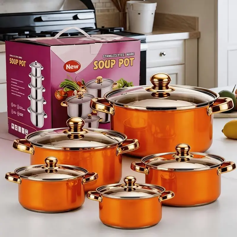 10-Piece Stainless Steel Cookware Set, Non-Toxic Kitchen Tools, Heat-Resistant Handles, Suitable for All Stoves, Home & Outdoor Use
