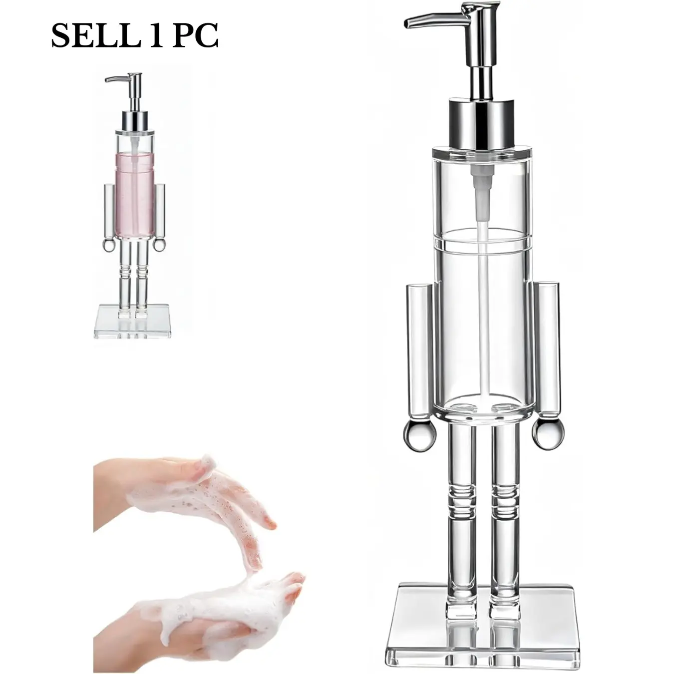 Nutcracker Soap Dispenser, Cute Christmas Nutcrackers Hand Soap Dispensers, Clear Acrylic Nutcrackers Refillable Container Soaps Wash Liquid Lotion Pump Bottle for Bathroom Kitchen (1 Pcs)