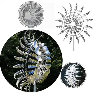 Silver Kinetic Metal Windmill Spinners for Yard Garden Pinwheels Outdoor Decorative Garden Art Wind Powered Spinning Windmill Ornament