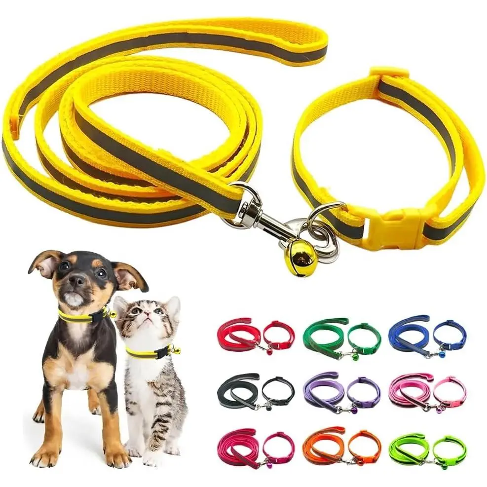 Orange Cat Collar and Leash Set, Reflective Puppy Collar and Leash Adjustable Quick Release Dog Collars for Small Dogs with Bell for Tiny Little XXS XS Extra Small Breed Pets Kittens Girls Boys