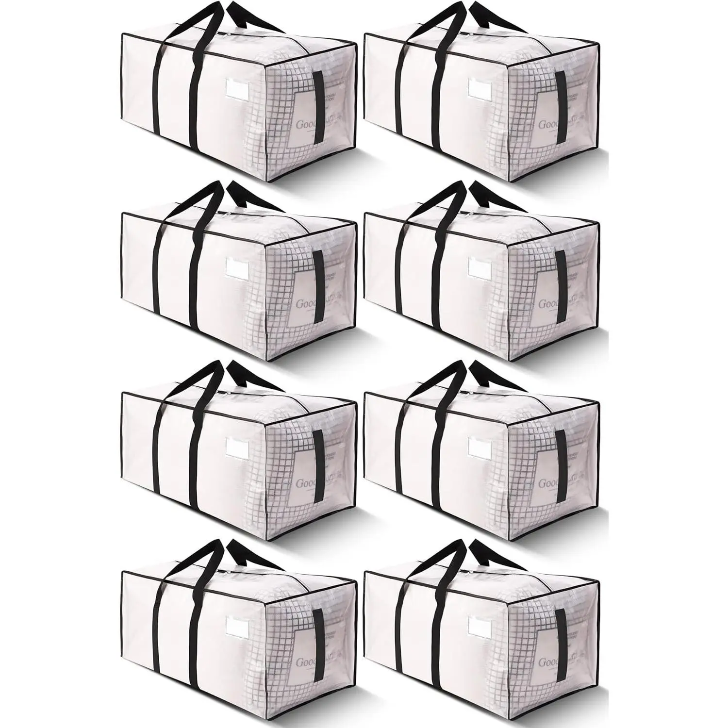 Supports 200lbs Heavy Duty Moving Bags - Strong Zipper & Wrap-Around Handles - Water-Resistant Storage Totes, Durable Alternative to Moving Boxes - 8 Pack - Semi-Transparent
