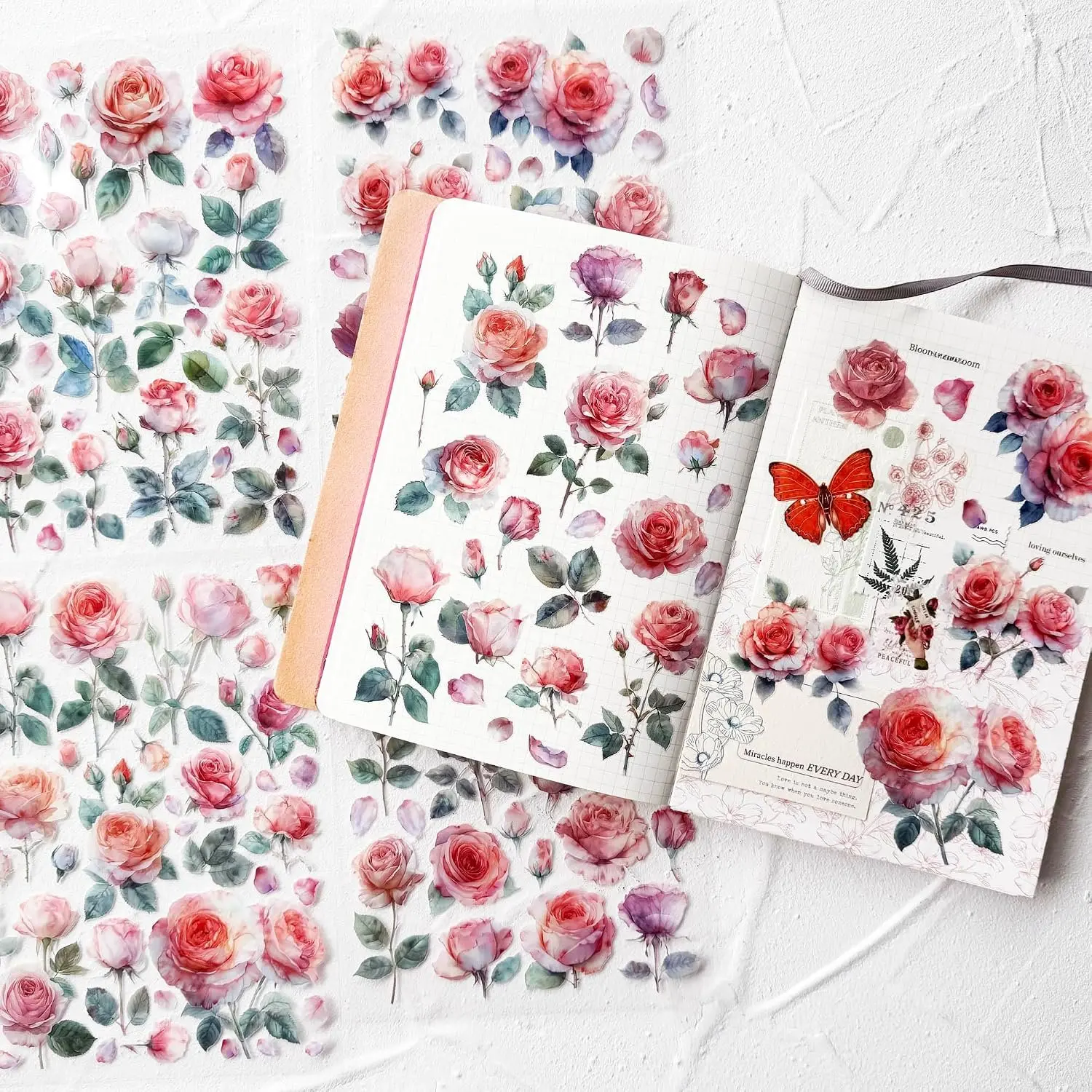 Watercolor Roses Stickers for Scrapbooking, Self-Adhesive  Stickers Journal Embellishment Supplies for Art Craft Decorations