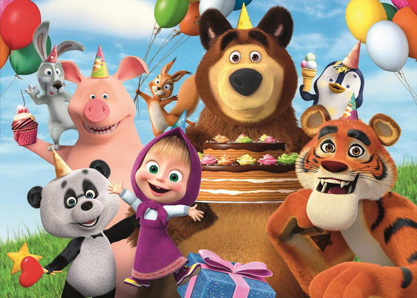 Mashas And Bear-Themed Multi-Pattern Background Banner Decoration - Children's Birthday Party Baby Shower First Birthday Background Party Decoration Items