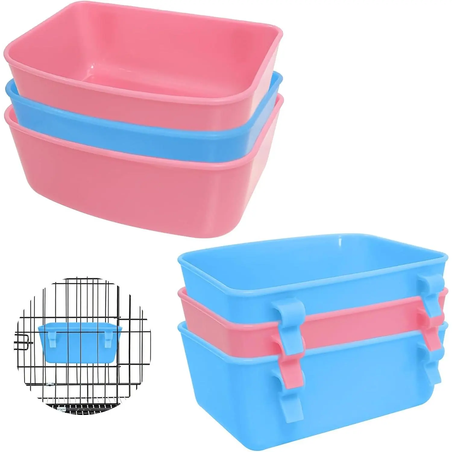 6 Pack Feeder (Blue, ),  Feeder, and Water Container, Bath Water Bowl  for Birds Hamsters Mice Rats  Guinea Pig Small Pets (S) (S)