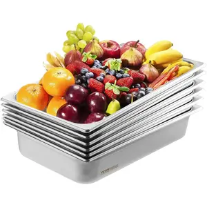 VEVOR 6 Pack Stainless Steam Hotel Pans, 1/6 Size Table Steam Pan, 4 Inch Deep, Anti Jam Restaurant Supplies Reusable Rustproof Catering Storage for Home, Party, Restaurant, Hotel, Buffet