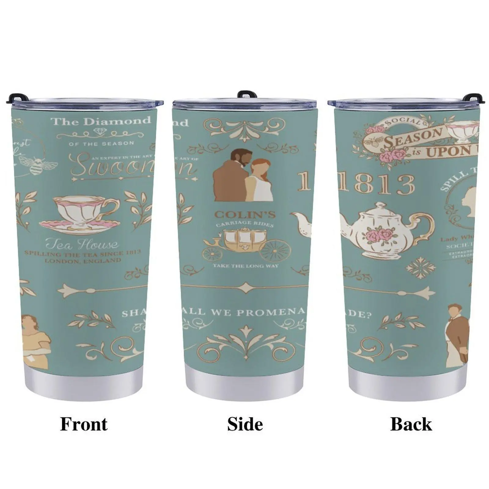 Vintage Regency Era Bridgerton Colin 1813 Tea House Pattern Insulated Tumbler For Book & TV Fans