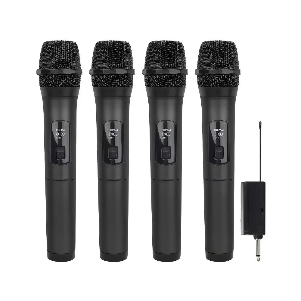 LMBGM W2 4 Pack Wireless Karaoke Microphone System, 4 Handheld Mics with Plug and Play 6.35mm Receiver, 30M Long Range Stable Signal, Clear Sound, LED Display for Party, Church, Wedding, DJ, PA Speaker and Mixer