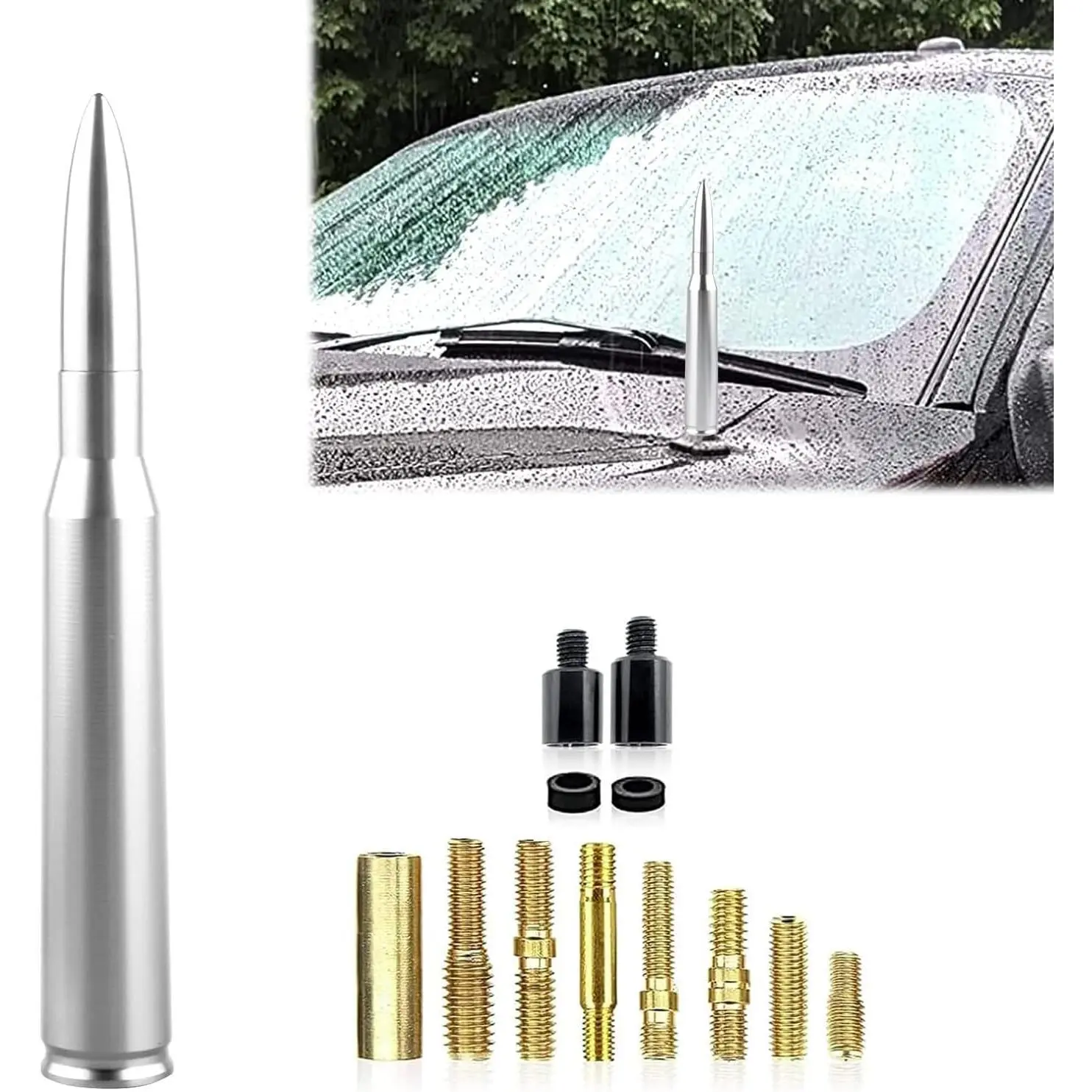 Car Bullet Antenna, 50 Cal Bullet Antenna, Antenna Topper Replacement, Heavy Duty Pickup Truck Accessories, Fit for GM Chevy Silverado 1500 2500 3500 HD GMC Sierra 1500 2500 3500 (Silver)