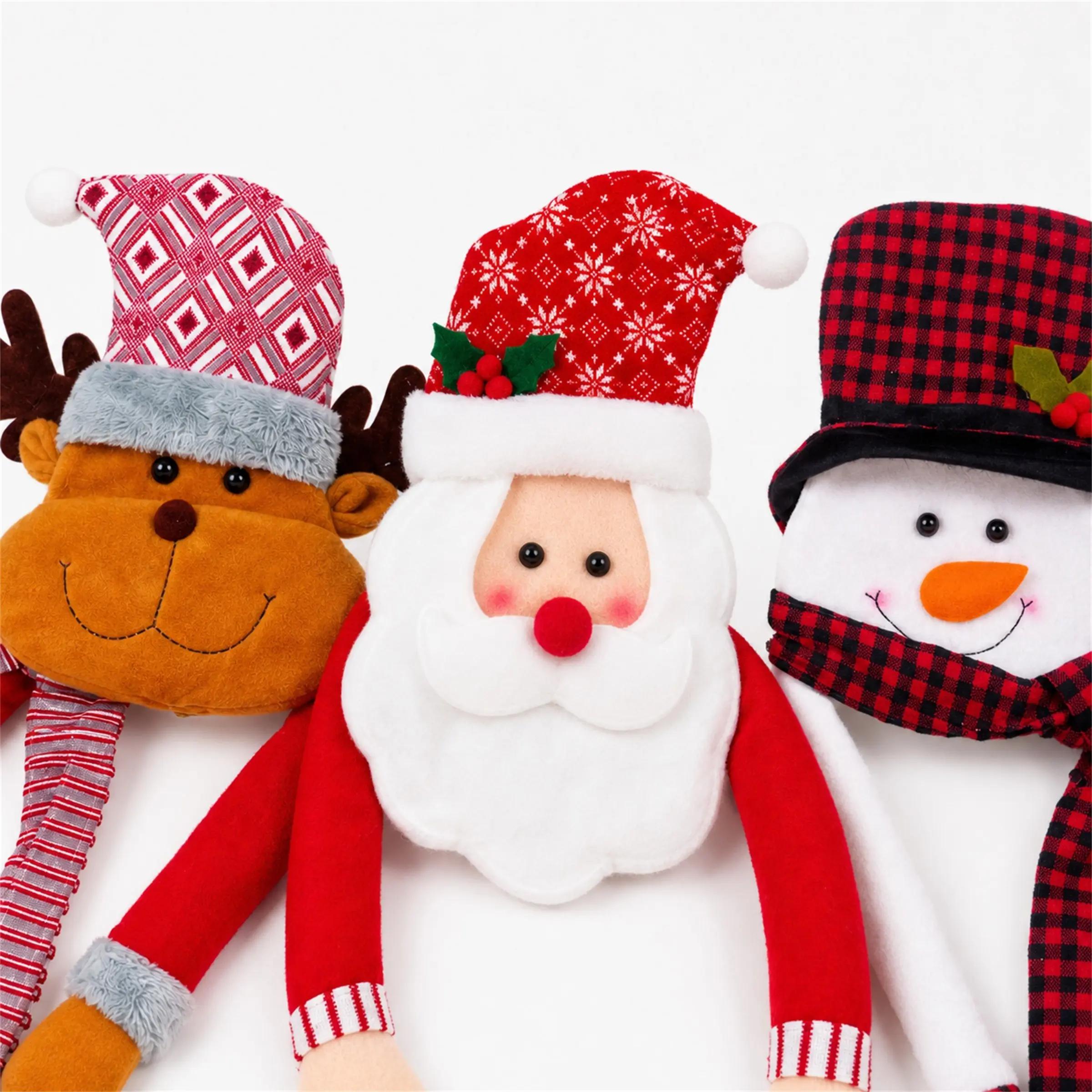 Christmas Atmosphere Filled! Santa Snowman Reindeer Plush Tree Top Decor Set, Holiday Home Ornament, Indoor Christmas Decoration