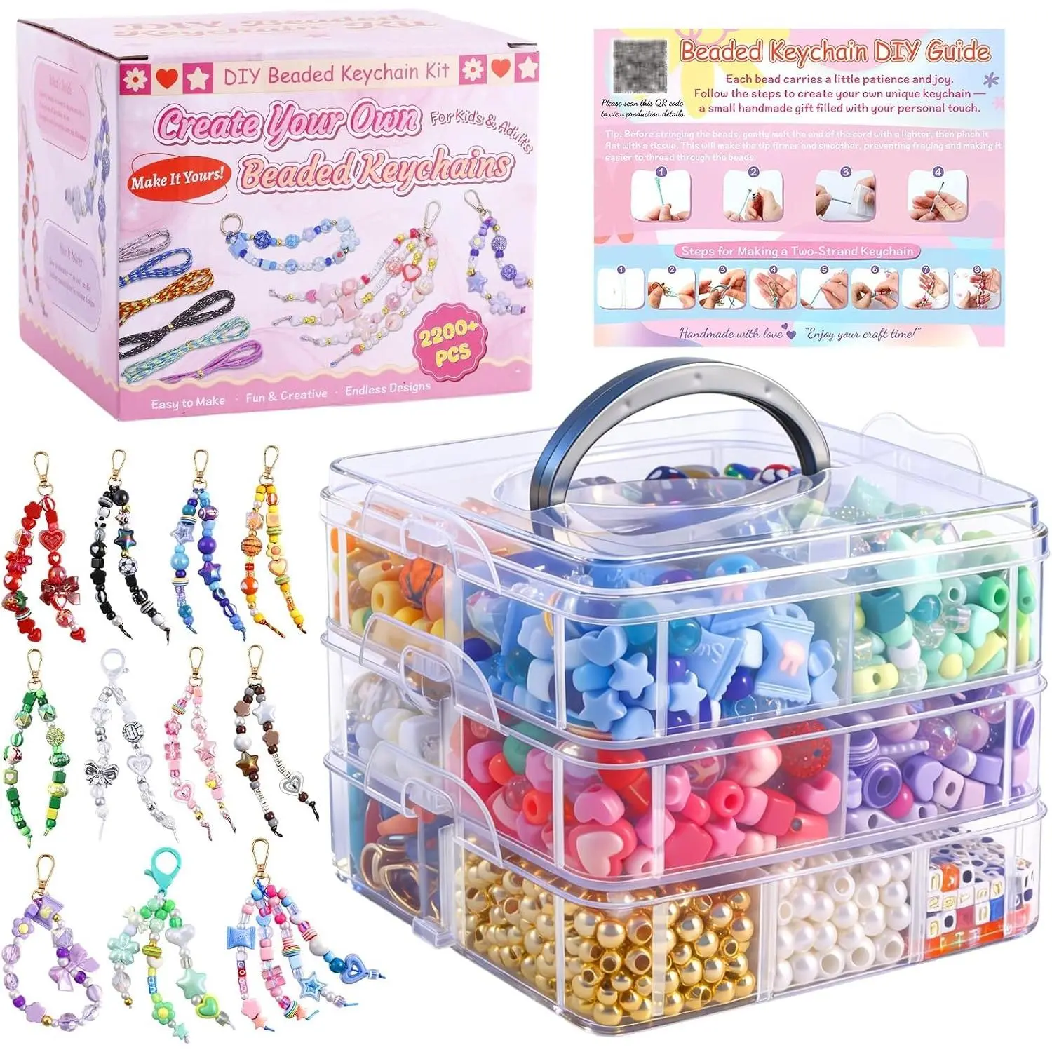 2200 count DIY Bag Charm Kits,  8 Colors  Heart  Flower Letter Alphabet Beads, Beaded  Making Kit for Women,   Making Kit with Beads