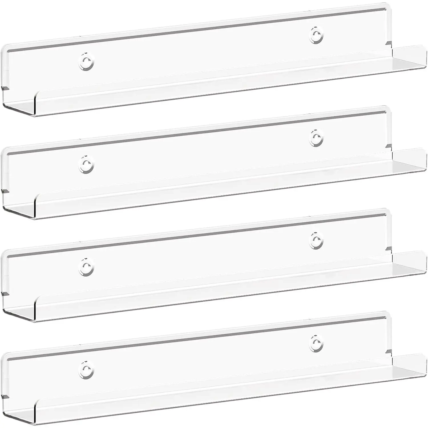 Narrow Floating Shelves for Vinyl Record 4 Pack, 12" Clear Wall Shelves for  Polish/Book/Picture/Makeup,  Wall Display Shelf Organizer for Bedroom, Living Room, Bathroom Decor