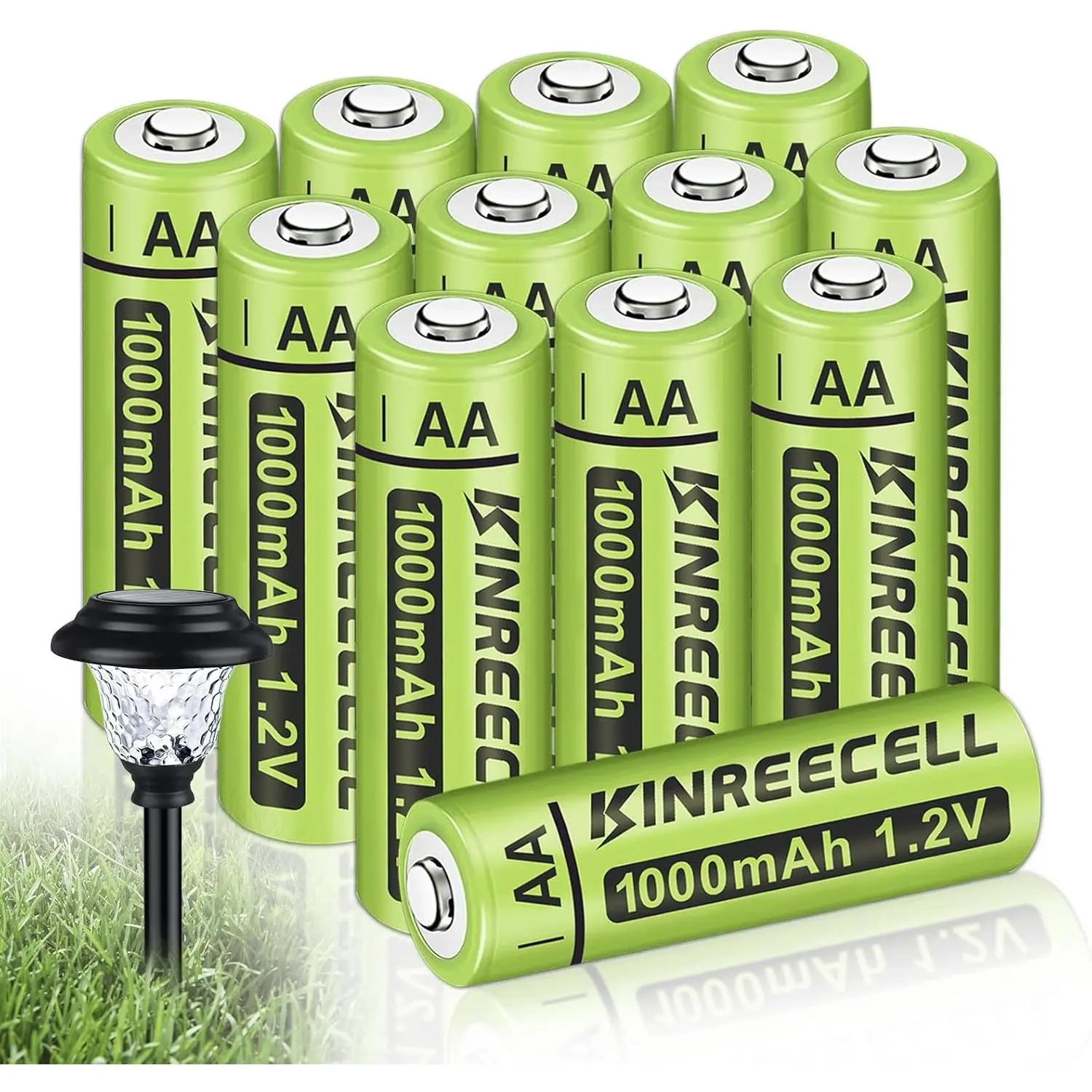 12-Pack Rechargeable Ni-MH AA Batteries - 1.2V 1000mAh High Capacity, Sun-Charging Pre-Charged for Outdoor Solar Lights