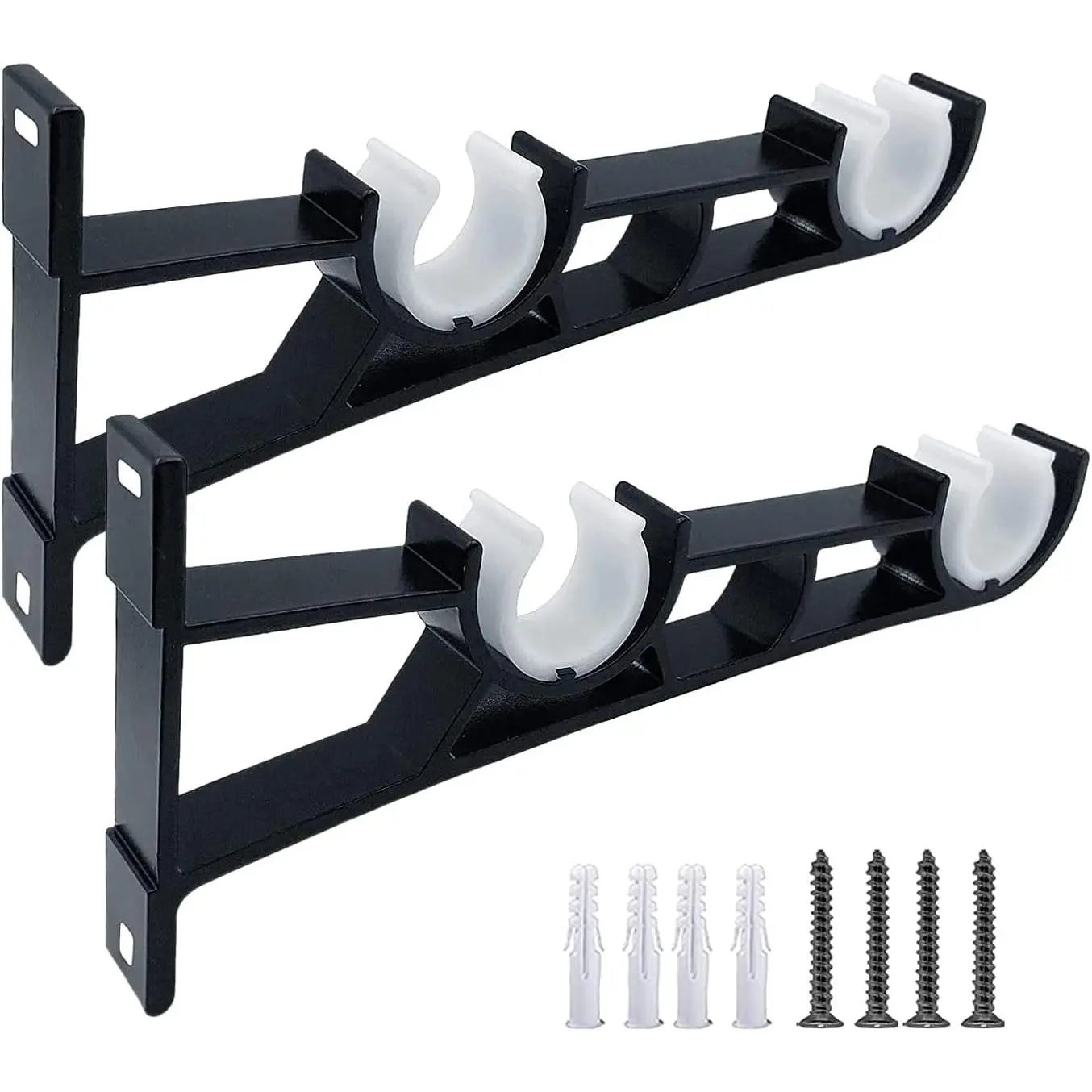 Curtain Rod Bracket, Double Curtain Rod Holders Heavy Duty Curtain Rod Hooks for Wall Black Drapery Rod Brackets for 1 Inch Rods, Set of 2