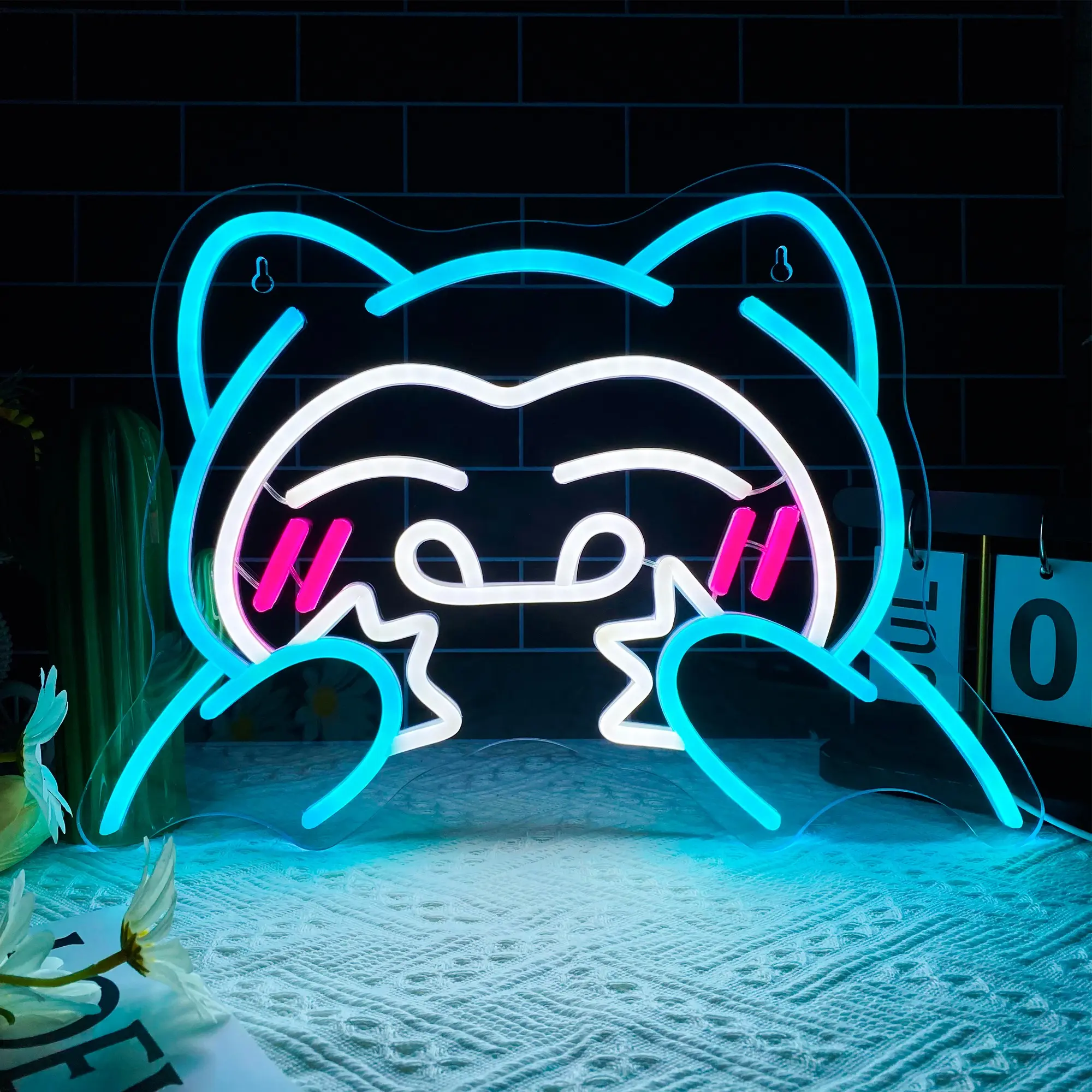 Cute and shy bear-shaped neon light—a stylish decorative lamp that brightens up bedrooms, living rooms, game rooms, kids' rooms, or parties; USB-powered with adjustable brightness