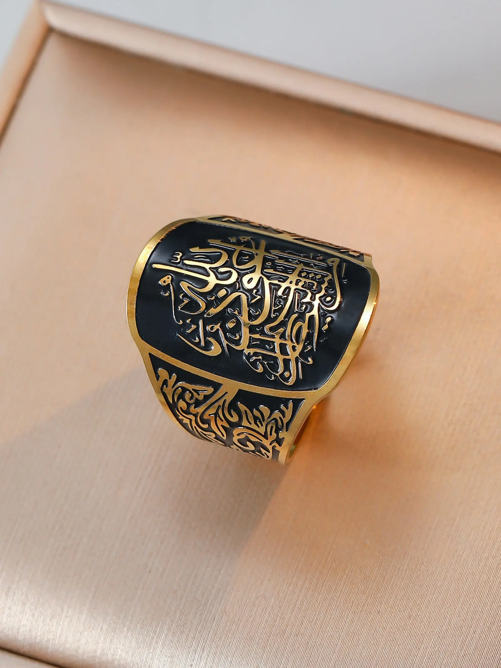 1PC Arabic scripture wide open ring, jewelry rings, retro aged Middle Eastern ethnic style stainless steel embossed engraving adjustable ring, daily wear by Muslim men and women during Ramadan and Eid al-Fitr for blessings and gifts