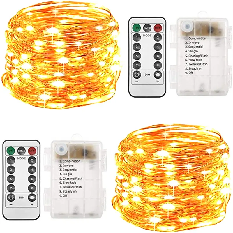 Waterproof Remote Control Battery Box Copper Wire Light String with Eight Functions, Super Bright LED Fairy Lights for Indoor Night Scenes