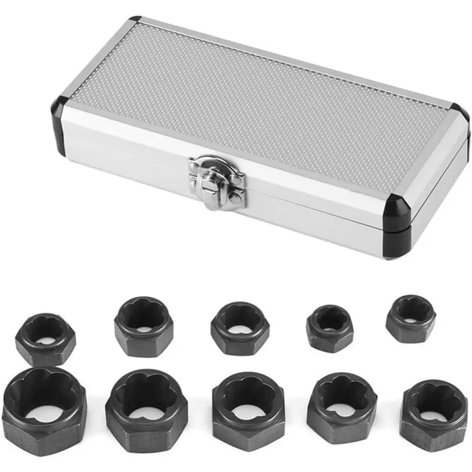 10 count  Bolt & Nut Remover Set,Screw Extractor Set & Bolt Extractor Tool Set for Removing Damaged Frozen Stubborn Rusted Rounded-Off Sockets,with Aluminium Storage Case