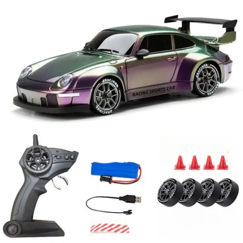 1:24 Scale High-Speed Remote Control Drift Car with Lights, Realistic Design, 2.4 GHz Remote Control Racing Car, RC Model Car, Birthday Gifts, with Drifting Wheels and 2 Rechargeable Batteries