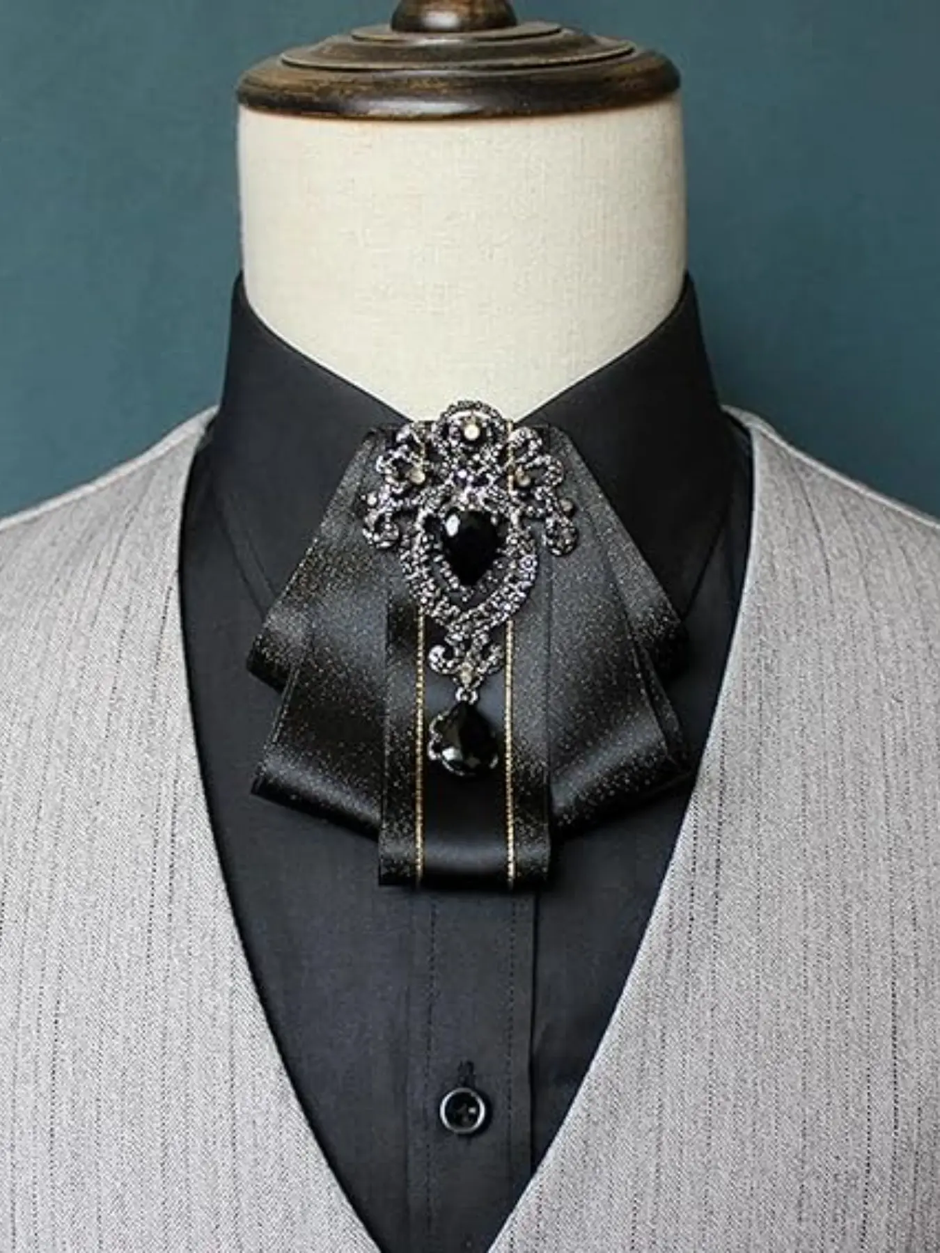 Men's Wedding Bow Tie Pin, Fashion Solid Color Lapel Pin, Crystal Replica Two-In-One Brooch, Groom Best Man Guest Attire Accessory