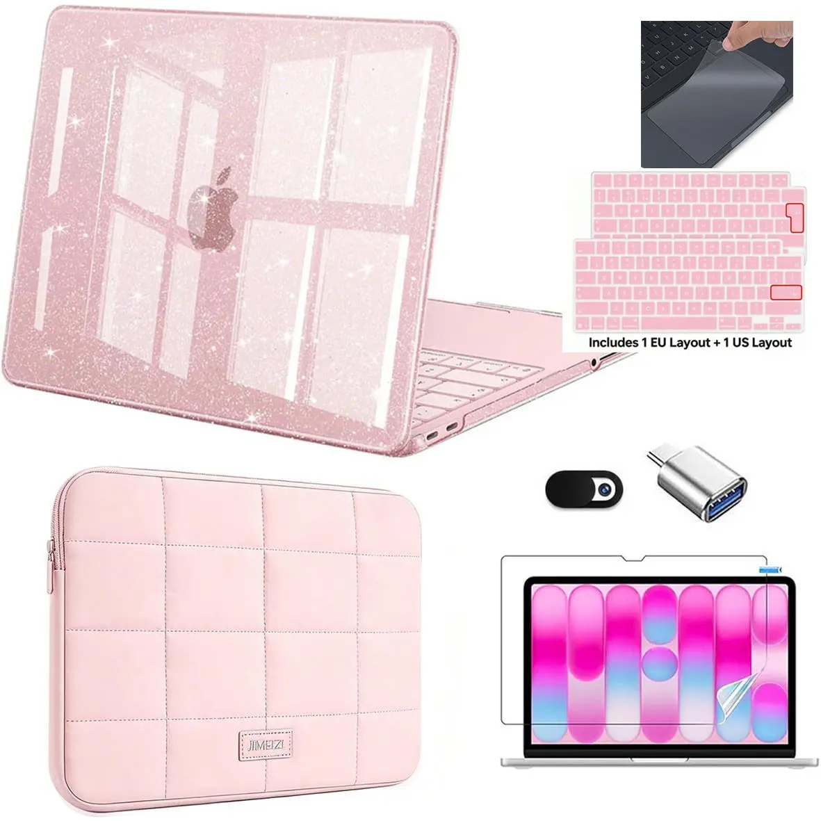 Nexabridge Macbook Neo Case 13 Inch, 7-In-1 Protective Kit, Crystal Clear Hard Shell, Quilted Sleeve, Screen Protector, Keyboard Covers, Eu+us