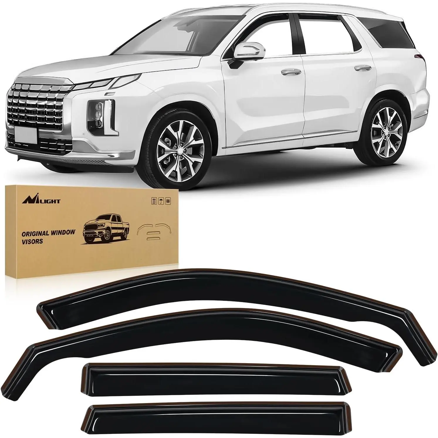 Nilight In-Channel Rain Guards for Hyundai Palisade 2020-2025, 4PCS Tool-Free Chrome Trim Car Exterior Accessories, Aerodynamic All-Weather Shatterproof Window Deflectors with Double Fixation, Rainproof & Anti-Fog Ventilation