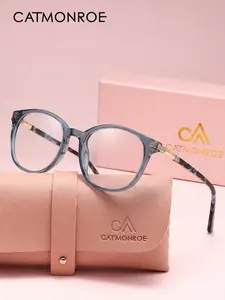 CATMONROE Computer Glasses with Gold Accents, UV & Blue Light Blocking, Lightweight Round Frames for All-Day Use