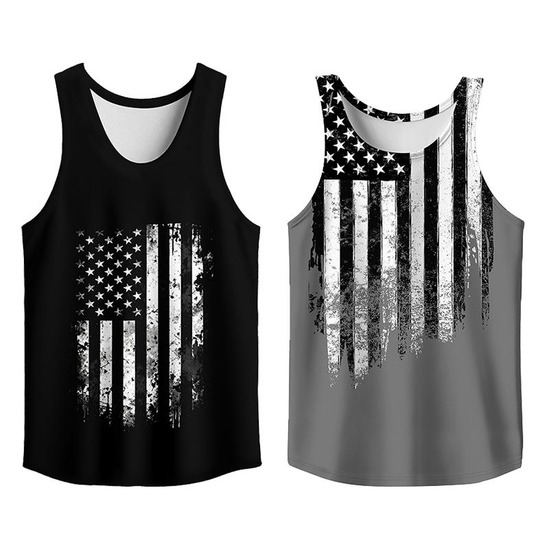 Y2K 2 Pack USA Flag Graphic Tees, Menswear Tank Top Slim Fit Apparel, Big and Tall Gym Workout Running Tee, Comfy Casual Sleeveless