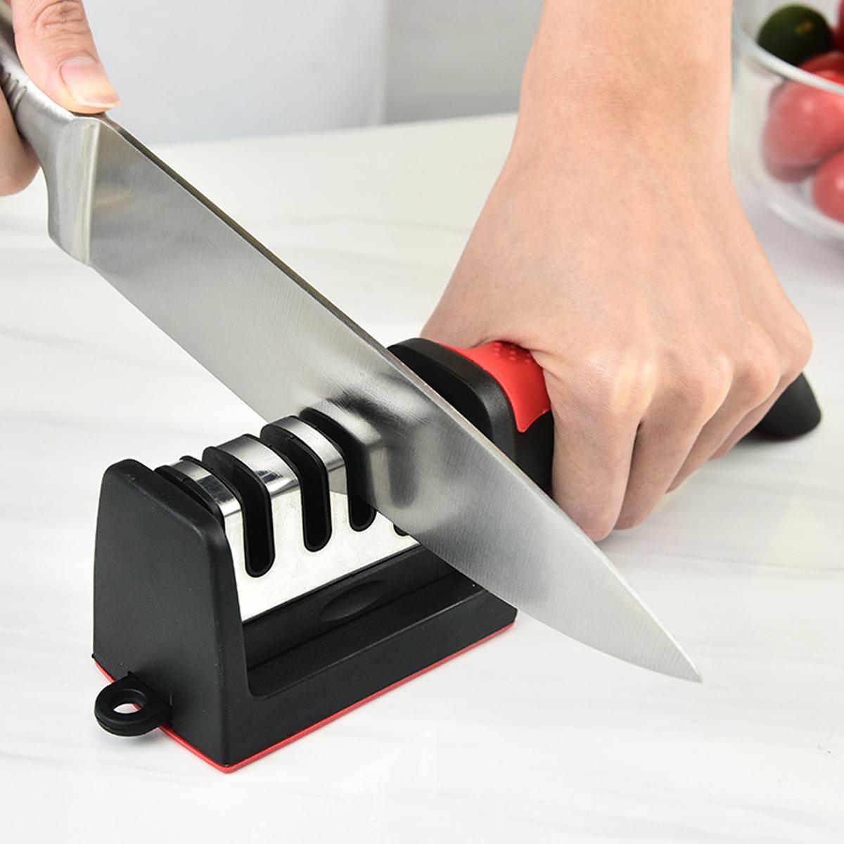 4 Stages Professional Knife Sharpener, Knife Sharpening Tool with Tungsten & Diamond & Ceramic Sharpening Rod, Knife Sharpening Tool for Kitchen & Outdoor Use