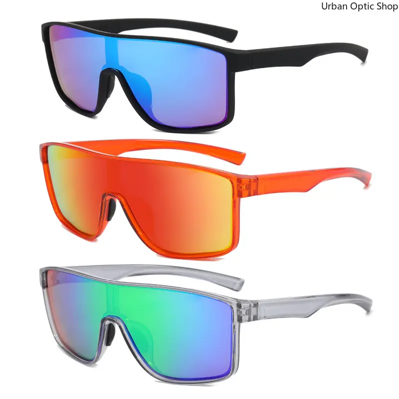 XUH Unisex Oversized Flat Top Shield One Piece Sunglasses, Mirrored Reflective Lenses Multiple Frame Colors, Windproof UV Protection Lightweight Sports Eyewear for Cycling, Running, Rave Festival, Beach & Daily Outdoor Activities