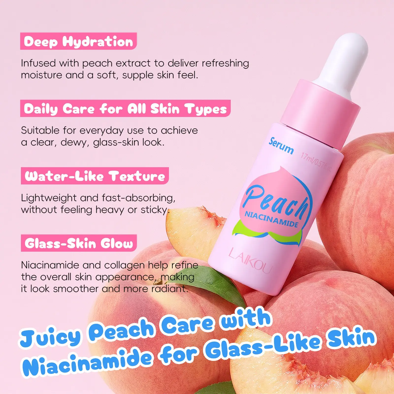 Nectarine Niacinamide Essence 17ML, Brighten Skin Tone, Improve Dullness, Firming & Hydrating, Lightweight Absorption, Daily Skincare Essential，Firms & Illuminates Uneven Complexion ， Lightweight Fast Absorbing