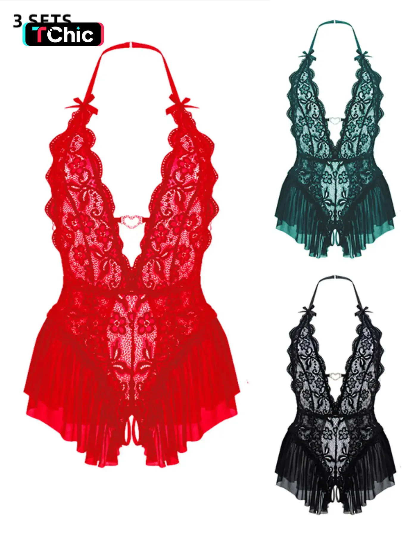 Sexy Teddy Bear Lace Backless Bodysuit for Women, Womenswear, Underwear, Romantic Nightwear, Sheer Lingerie Set, Comfortable, Soft, Fitted & Stylish Design, Underwear Bodysuits