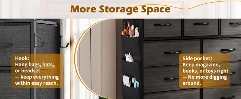 8/9 Drawer Dresser for Bedroom, Fabric Dresser with Side storage pockets, Storage Drawers, Fabric Storage Tower for Bedroom, Living Room, Hallway, Closet, Girls, Bedroom Furniture,Dresser for Storage,Storage Bin Cabinet, Storage Shelf