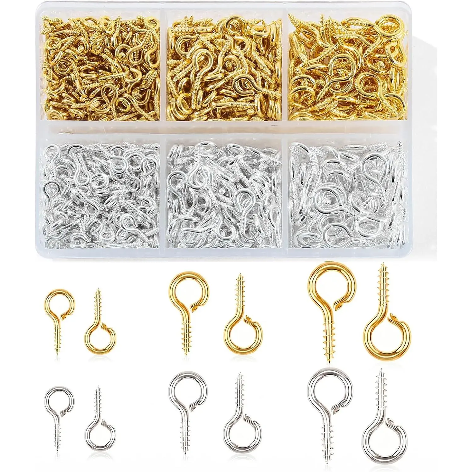 620 count Small Eye Pins for  Making,   Mini Eyelet Screws Kit for Art Projects, Mini Eye Hooks for Bead Charms DIY Crafts( & , 3 Sizes)