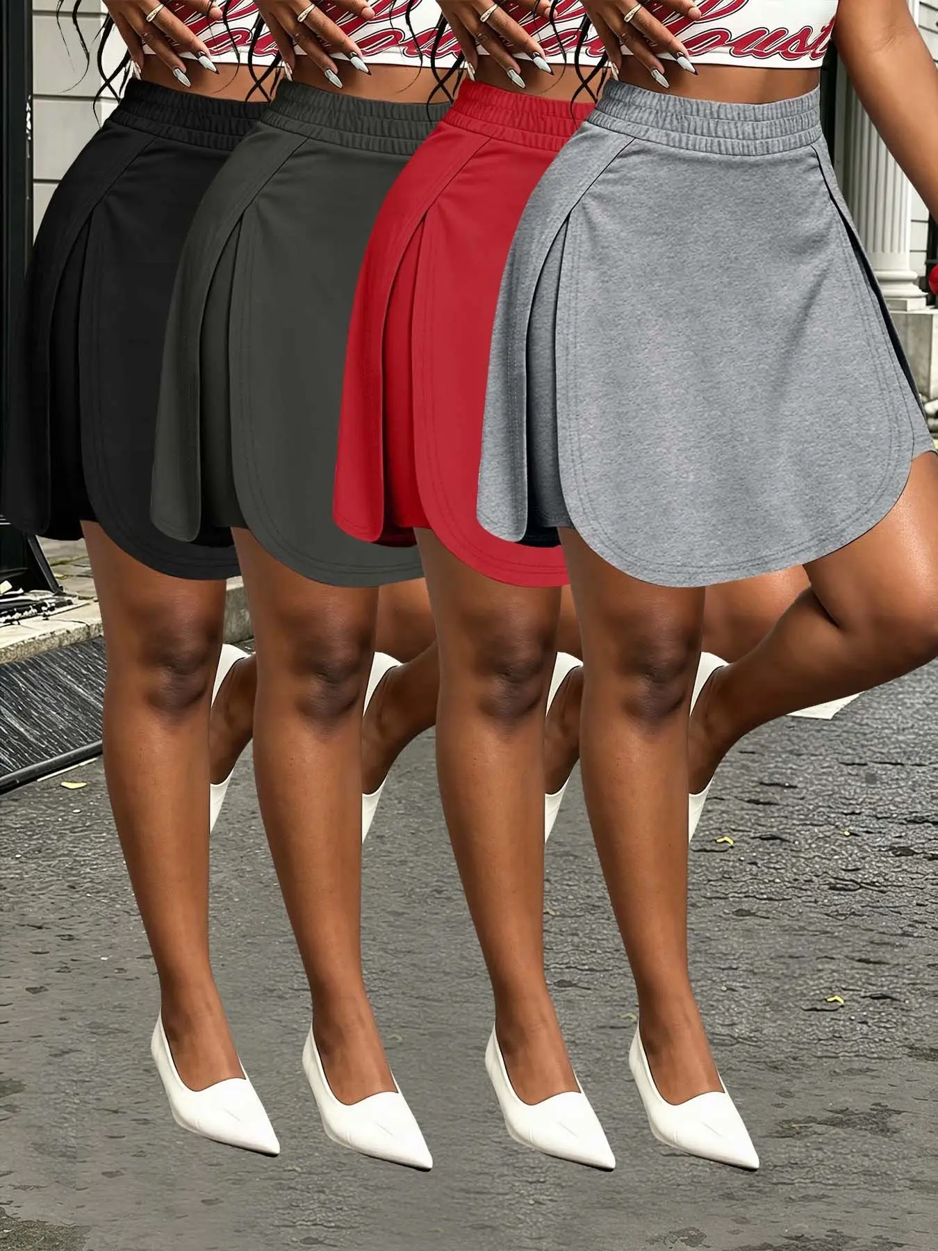 4-pack Solid Color Skort, Basic Versatile Skorts, Women's Daily Casual Light Sports Bottom Versatile Multiple Colors Available Commuting Street Style Slimming Short Bottom-Exposure Skort